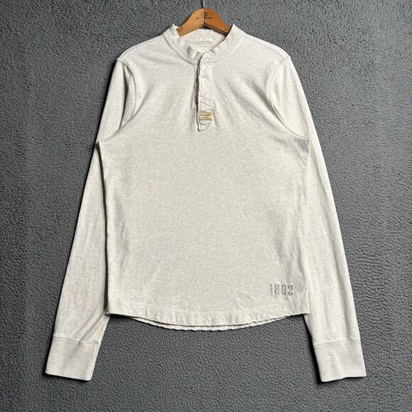 Vintage Abercrombie & Fitch Mens Y2K Muscle Henley XL Cream Preppy Made In USA - Picture 1 of 12